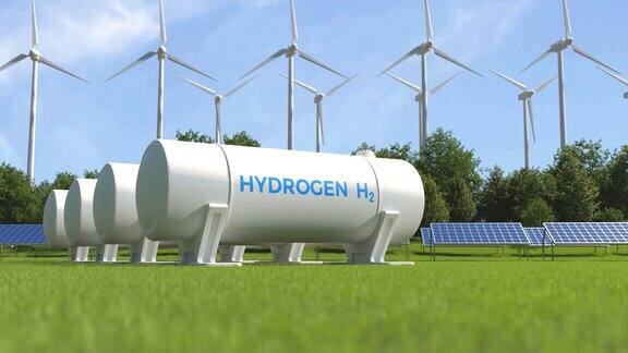 太阳能电池板和风力涡轮机储氢绿色替代能源