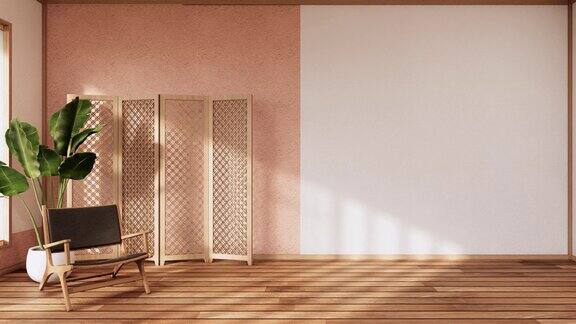 日本室内粉红色樱花客厅的编辑三维渲染