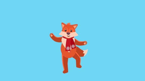 卡通小狐狸扁平圣诞人物音乐舞蹈动画包括马特