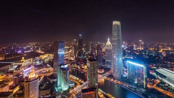 天津夜间鸟瞰图天津中国