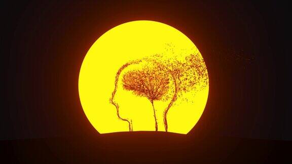 脑袋里生长的树的剪影形状像人脑环保