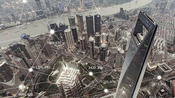 上海城市网络的PAN鸟瞰图日暮过渡