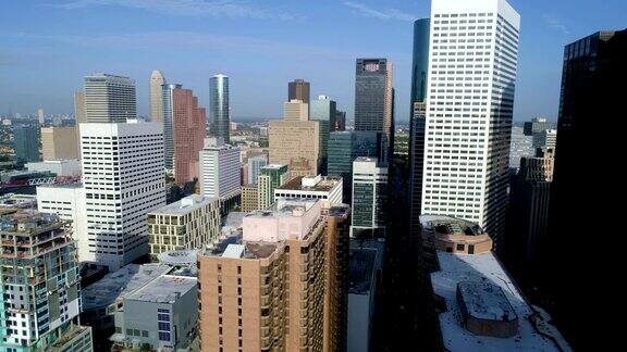 休斯敦上空德州无人机在日出时俯瞰大都市市中心