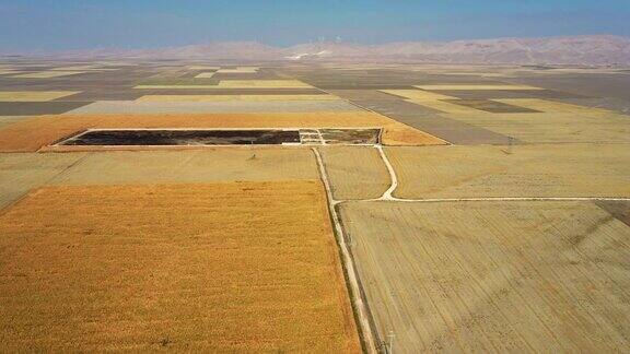 空中拍摄的麦田和土耳其的乡村公路