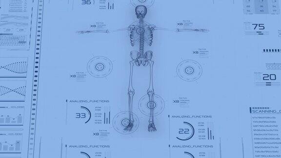 具有HUD界面的医疗骨科和健康体检高科技医疗诊所全身检查现代医学科学x光男性身体和HUD界面