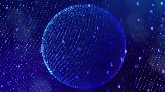 三维循环背景数字数据处理概念计算和计算可视化在球体上以行排列的数字计数器蓝色数字信息bg与数字科幻bg