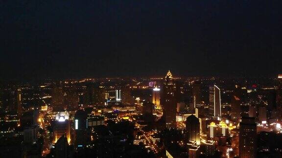 天津高层建筑夜景航拍