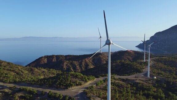 风力涡轮机的农场可再生风能绿色能源生产