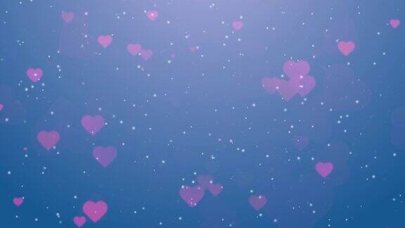 情人节抽象的蓝色背景和粉红色的红心