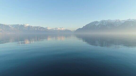 日内瓦湖和山脉瑞士阿尔卑斯山瑞士空中拍摄
