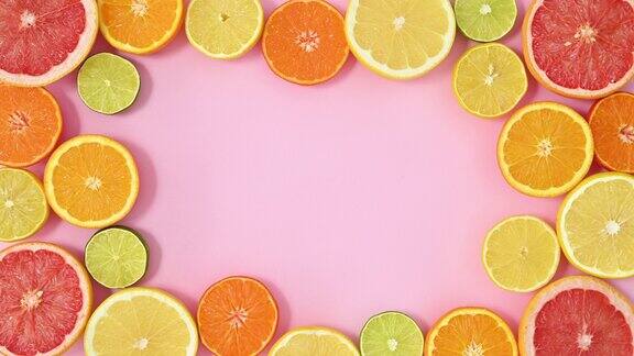 柑橘框架出现在柔和的粉红色主题停止运动