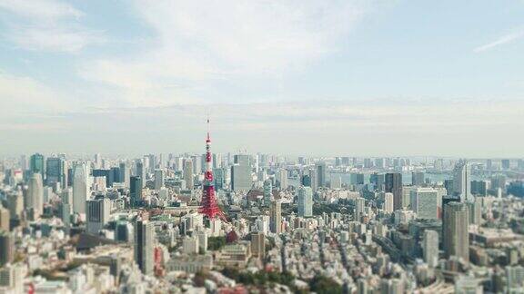东京塔城市景观在白天的时间流逝