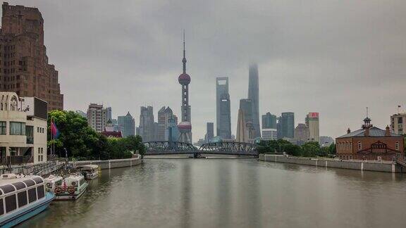 中国上海市内著名的海湾船舶公园市中心全景4k时间推移