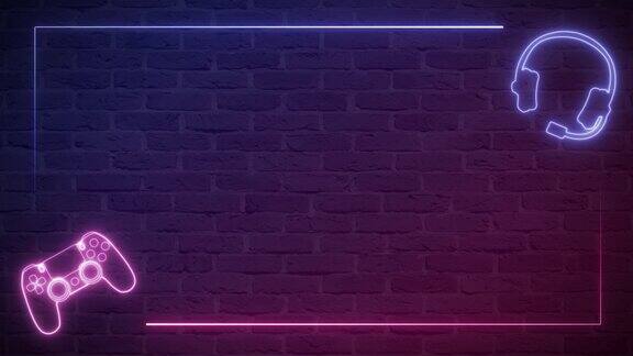 发光的霓虹粉色和蓝色游戏墙背景循环