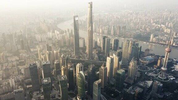 上海鸟瞰图在日出