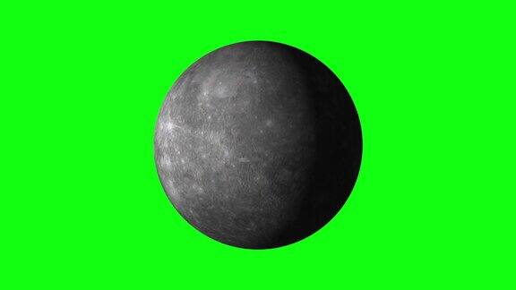 太阳系的水星在绿色屏幕动画汞是旋转