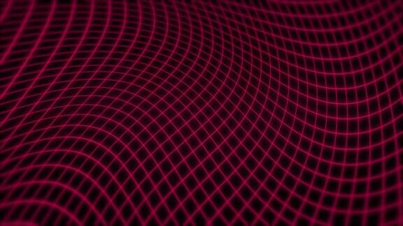 viva品红网格波浪在黑色抽象流动平滑网格波浪丛分形波背景网格由点和线组成的网格大数据连接无缝循环动画