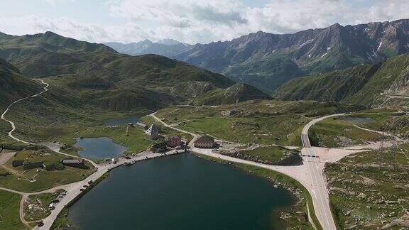 鸟瞰瑞士圣哥达山口阿尔卑斯湖