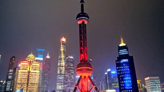 上海东方明珠和黄浦江夜景航拍