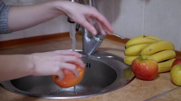 用自来水洗苹果、橙子、葡萄柚
