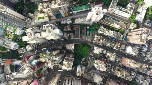 鸟瞰香港高层建筑的无人机镜头