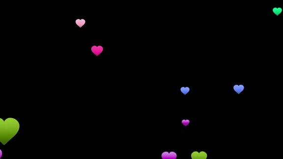 动画粉色心形分离漂浮在黑色背景的情人节