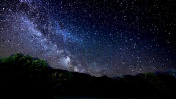 晚上的银河系流星雨时间流逝
