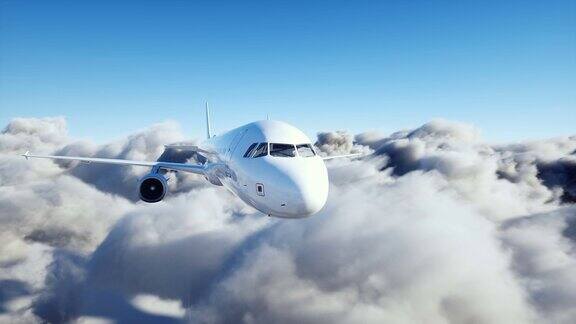 空中客车在云中飞行飞机现实的4k的动画
