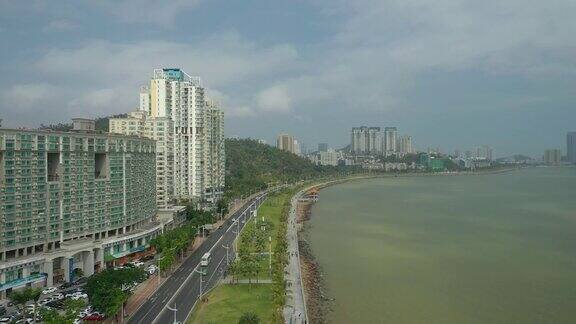 阳光明媚的日子珠海著名的交通湾全景鸟瞰图4k中国