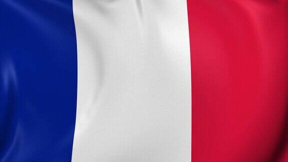 视频动画法国国旗慢动作特写在风中飘扬