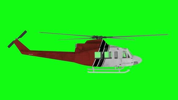 现实的直升机飞行动画侧视图绿屏