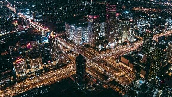 鸟瞰夜晚的北京市中心