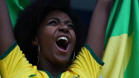 快乐的巴西球迷在足球比赛中庆祝