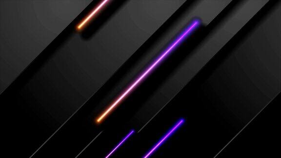 黑色技术抽象视频动画与紫橙色氖激光线