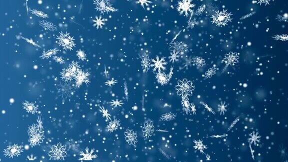 圣诞和新年无缝循环动画圣诞雪花在深蓝色的背景冬季仙境魔幻雪花