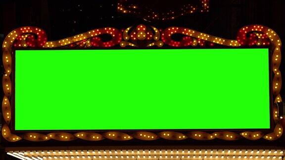 金色的灯泡招牌灯横幅背景与绿色的屏幕