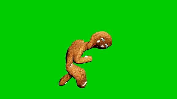 姜饼人正在跳圣诞舞庆祝绿色屏幕前的循环动画