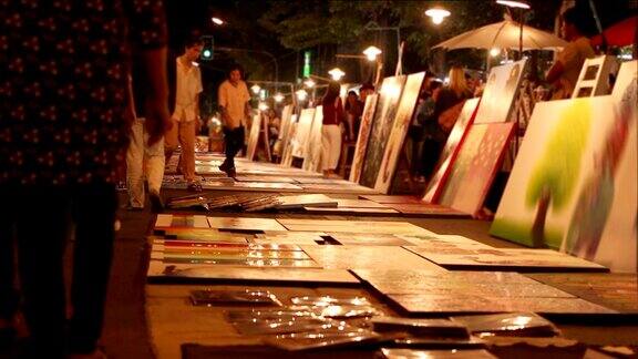 艺术家卖画夜市