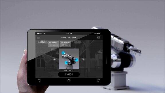 智能工厂UI控制监控机器人手臂使用智能pad、平板电脑物联网第四次工业革命