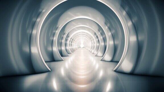 穿越未来的隧道抽象的3d动画照明廊道、室内设计、宇宙飞船、科学、实验室、技术、科学、建筑、工业