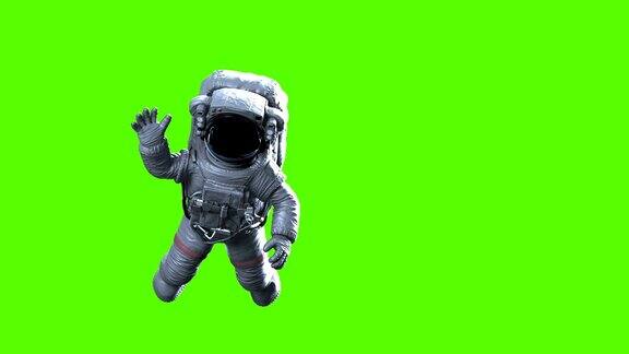 宇航员在绿色背景上挥手绿幕素材