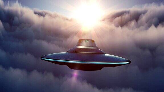 不明飞行物外星人飞船在日落时在云层上空飞行