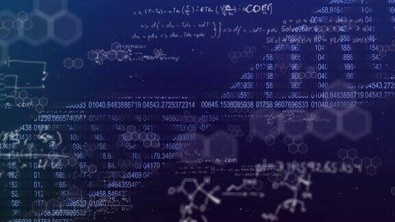 蓝色背景上的数字和数学方程的DNA