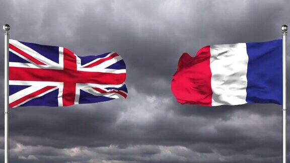 英国和法国国旗互相挥舞|循环