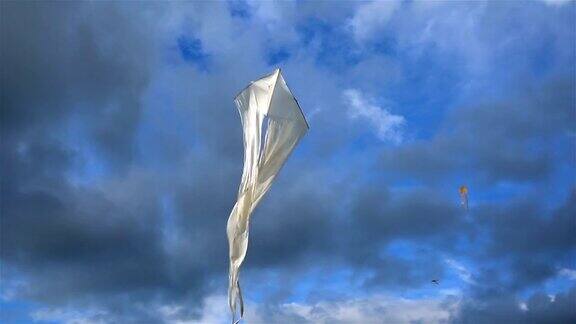 雪白的风筝在天空中飞翔