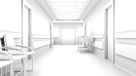 白色的医院走廊访客穿过大厅
