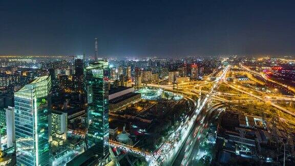 北京CBD与道路交叉口夜间鸟瞰图