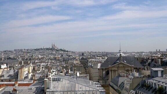巴黎圣心大教堂的4k慢镜头鸟瞰图