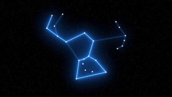 猎户座-动画的黄道星座和星座符号与星域空间背景