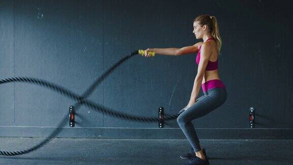 运动女子战斗绳索锻炼